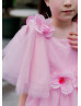 Pink Tulle 3D Flower Appliques Stunning Flower Girl Dress